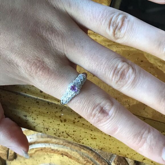 Natural Purple Sapphire Sterling Silver Ring Size 9 - Picture 3 of 8